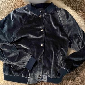Lucca for WILDFANG limited edition navy blue velvet baseball jacket